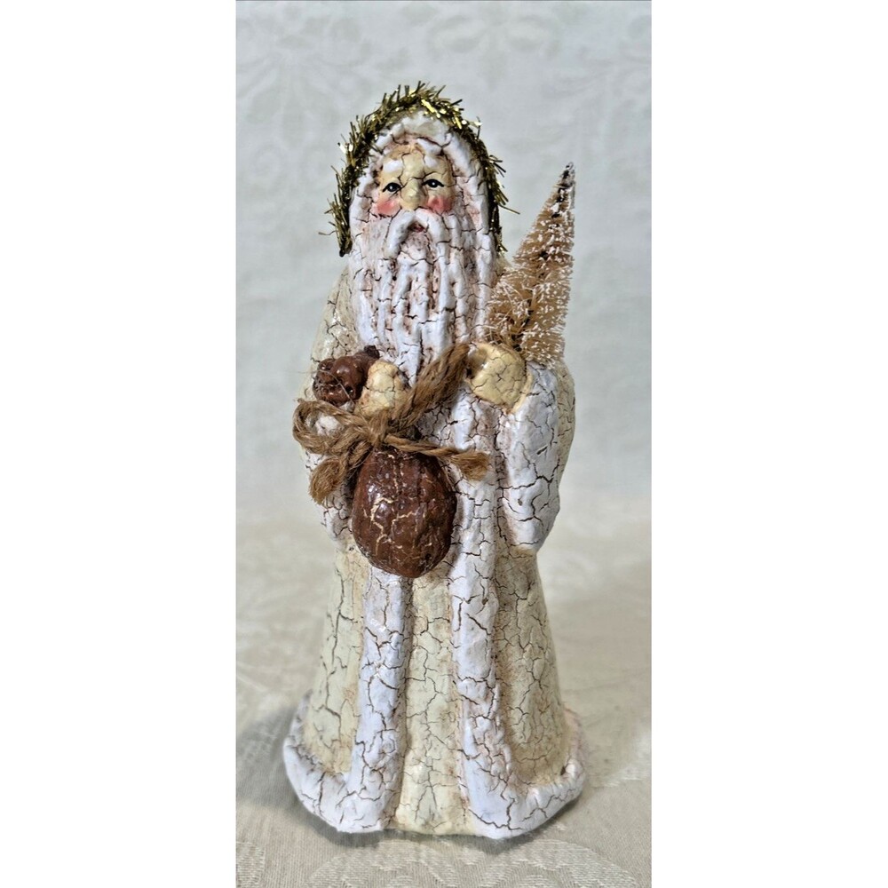 Vintage Midwest of Cannon Falls Folk Art Crackle Santa Claus Bottle Brush Tree